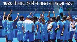 भारतीय हॉकी टीम ने इतिहास रचा:ओलिंपिक में 41 साल बाद भारत ने हॉकी में जीता मेडल, जर्मनी को 5-4 से हराकर ब्रॉन्ज अपने नाम किया