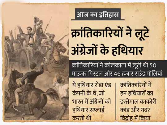 आज का इतिहास:क्रांतिकारियों ने फिल्मी स्टाइल में दिनदहाड़े लूट ली थी अंग्रेजों की 50 माउजर पिस्टल, 2 दिन बाद अंग्रेजों को लूट का पता चला