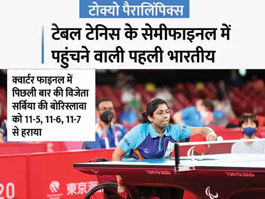 पैरालिंपिक्स में भारत की भविनाबेन का कमाल:डिफेंडिंग चैंपियन और 4 बार की मेडलिस्ट खिलाड़ी को हराकर सेमीफाइनल में पहुंचीं; सकिना पावरलिफ्टिंग में पांचवें स्थान पर रहीं