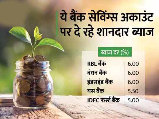 आपके फायदे की बात:बंधन और इंडसइंड सहित कई बैंक सेविंग्स अकाउंट पर दे रहे 6% तक ब्याज, यहां देखें कहां मिल रहा कितना ब्याज