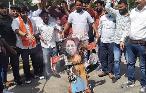 लखीमपुर खीरी कांड पर राजस्थान में उबाल:यूथ कांग्रेस ने योगी-शाह का पुतला जलाया
