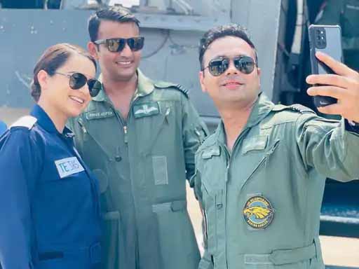 तेजस की शूटिंग पर कंगना से मिले वायु सेना के ऑफिसर्स