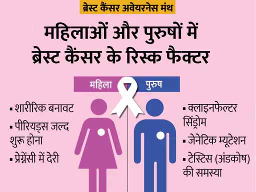 पुरुषों में भी ब्रेस्ट कैंसर का खतरा:पुरुषों के जीन में बदलाव और महिलाओं का देरी से मां बनना भी ब्रेस्ट कैंसर की एक वजह