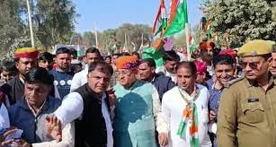 खाजूवाला में कांग्रेस का शक्ति प्रदर्शन:हाथ से हाथ जोड़ो रैली में 15 KM चले कैबिनेट मंत्री गोविन्द राम, दिखाया दमखम